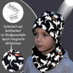 HECKBO 360° Reflektor Kinder Mütze & Loop Schal Set – Winterset mit Drachenmotiv für Schulkinder – Bild 3