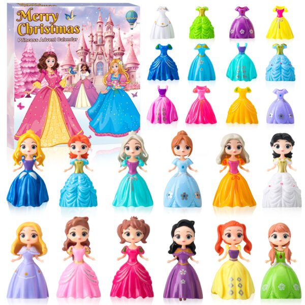 Prinzessin Adventskalender 2026 – 24 Türchen mit 12 Puppen & Kleidern für Mädchen ab 3 Jahren