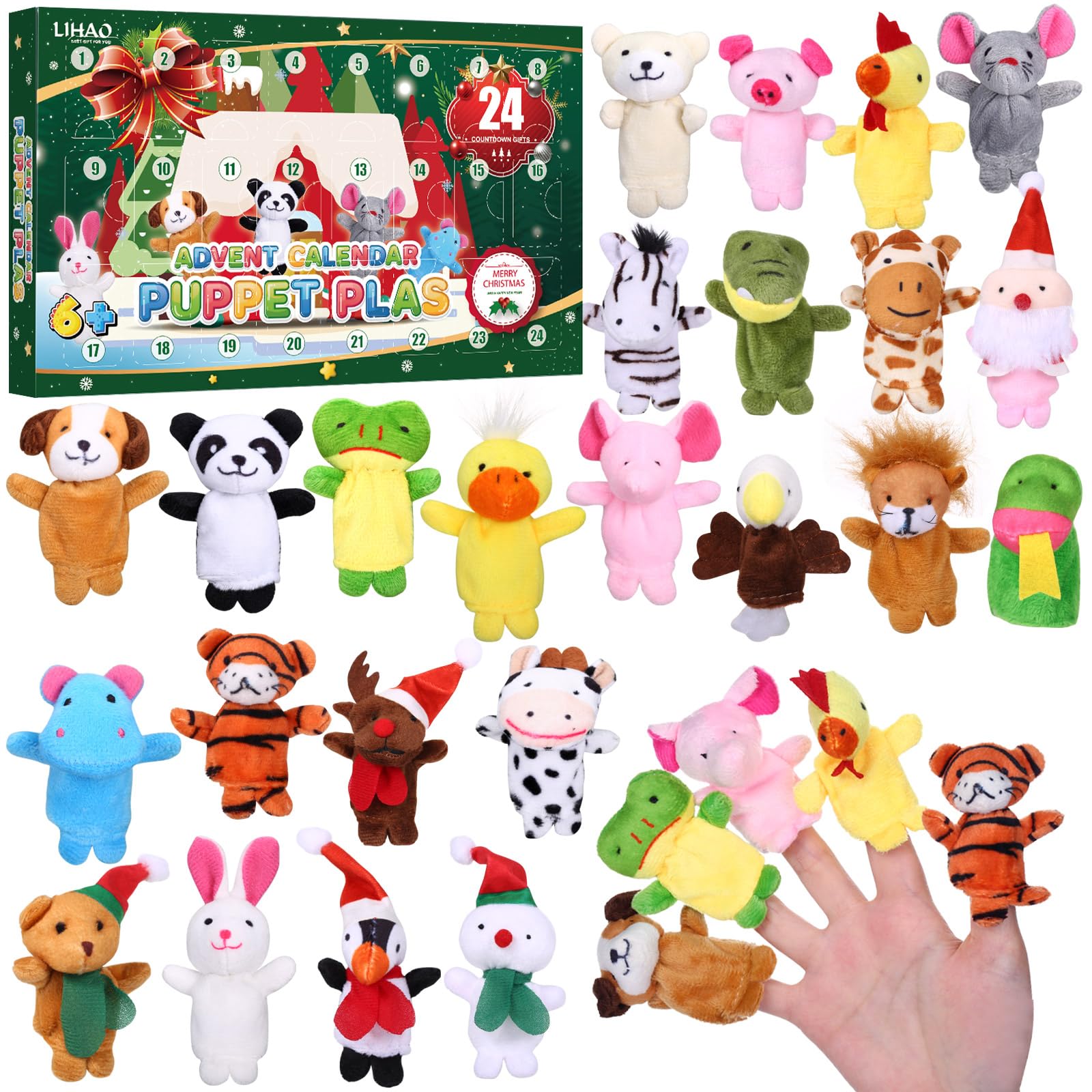 818O9Rp9UZL._SY1600_.jpg LIHAO Adventskalender 2026 mit 24 Tier-Fingerpuppen – Weihnachtskalender für Kinder – Bild 1