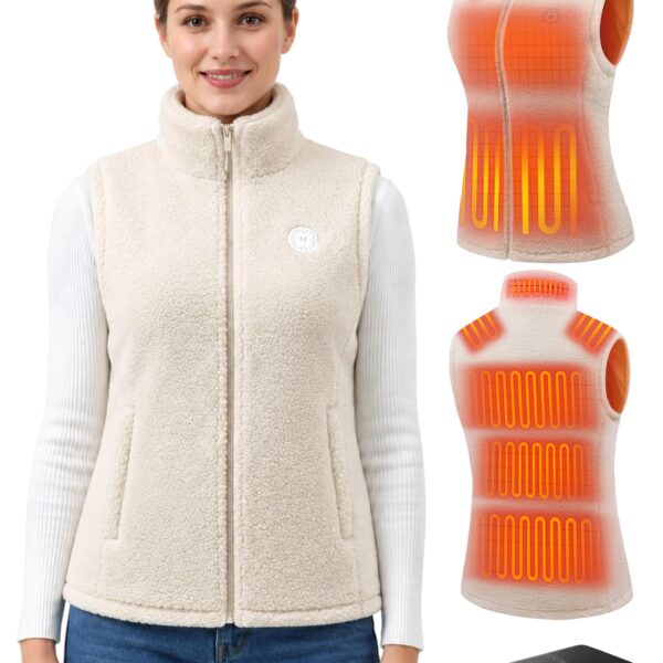 HOOHEAT Fleece Heizweste Damen 7.4V 16000 mAh – 15 Heizzonen & 3 Heizstufen