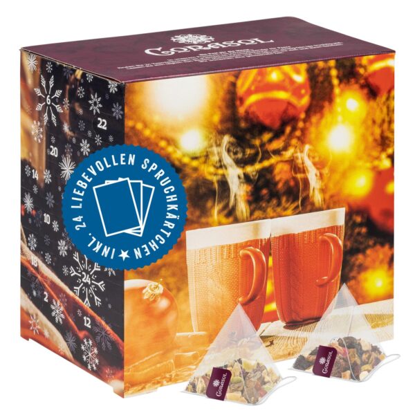 Corasol Früchtetee Adventskalender 2026 für Paare – 2 x 24 Pyramidenbeutel mit Spruchkärtchen