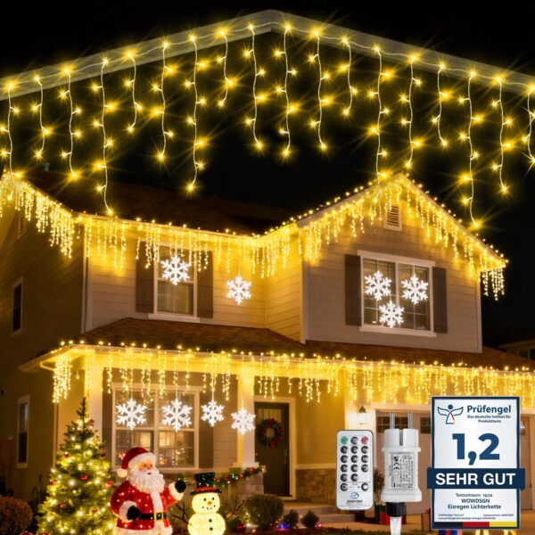 WOWDSGN Eisregen Lichterkette 20m 605 LED Warmweiss – IP44 Aussenbeleuchtung mit Timer