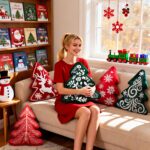Lanpn 2er Set Weihnachtskissen Tannenbaum – Dekokissen mit Schneeflocke & Elch für Sofa & Bett – Bild 4