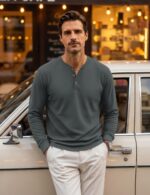 KEFITEVD Henley Langarmshirt Herren – Baumwolle Regular Fit mit 3 Knöpfen – Bild 3