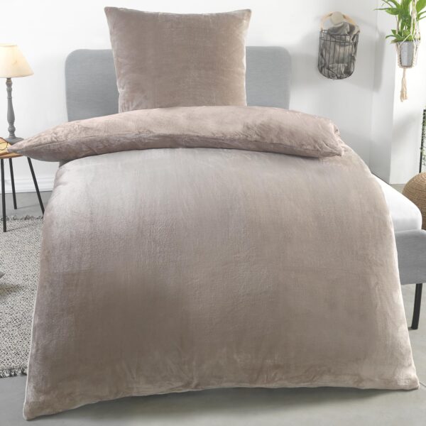 Kuscheli Winter Wende Plüsch Bettwäsche 135x200 – Nicky-Teddy Cashmere Touch Taupe