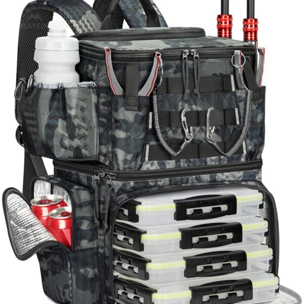 MATEIN Angelrucksack mit 4 Köderboxen & Rutenhalter – Wasserdicht für professionelle Angler