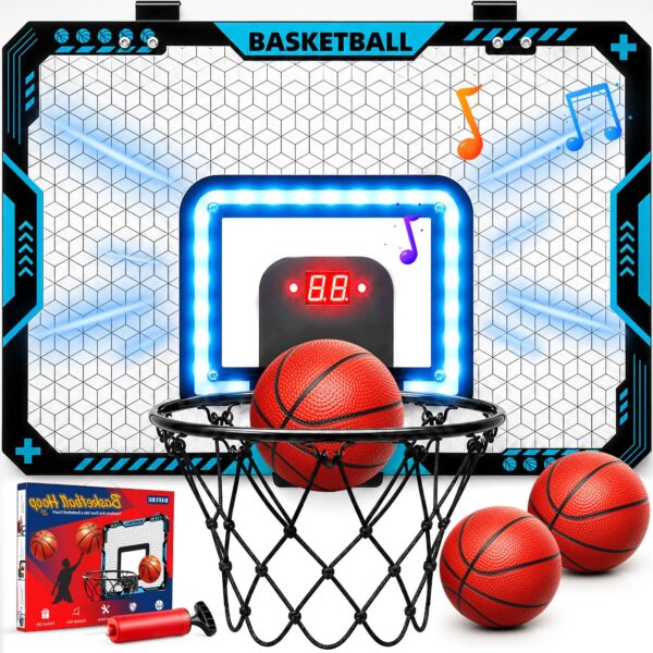 BATURU Mini Basketballkorb Indoor mit LED-Anzeigetafel & Sound – Faltbar für Kinderzimmer
