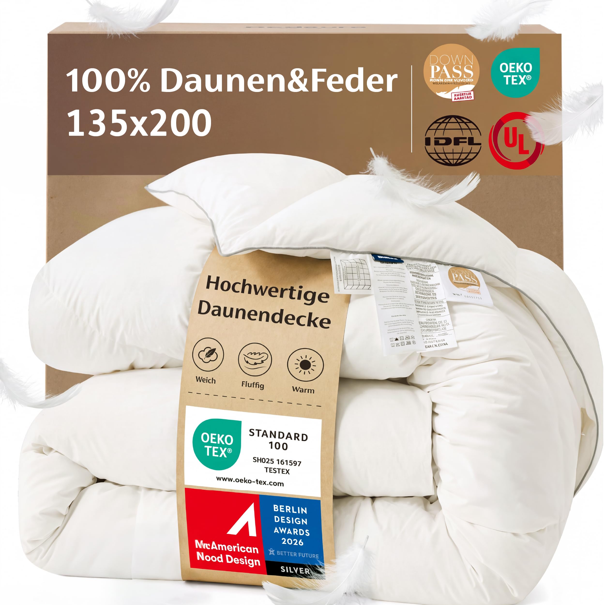 81DHmmWyiL._SY2500_.jpg BEDSURE Daunendecke 135x200 cm Winterdecke – Wärmende Federbettdecke mit OEKO-TEX Zertifikat – Bild 1