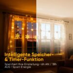 150 LED Schneeflocken & Sterne Lichtervorhang 2,3m – Warmweiss mit 8 Modi & Timer – Bild 3