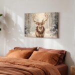 MuchoWow Weihnachtsleinwand Rentier 90x60 cm – Beige Wandbild mit Holzrahmen – Bild 6