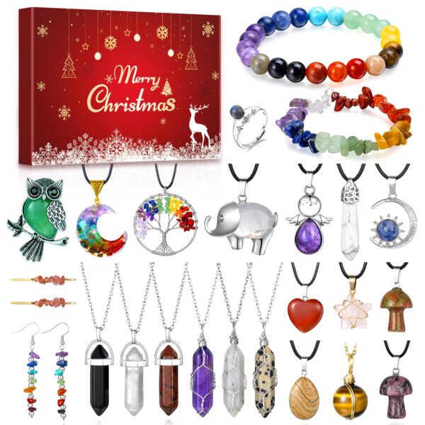 Echehi Schmuck Adventskalender 2026 – 24 Edelstein Schmuckstücke für Frauen & Mädchen
