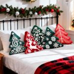 Lanpn 2er Set Weihnachtskissen Tannenbaum – Dekokissen mit Schneeflocke & Elch für Sofa & Bett – Bild 6