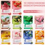 60er Tuchmasken Set mit 10 Düften – Feuchtigkeitsmaske Geschenkbox für Damen – Bild 2