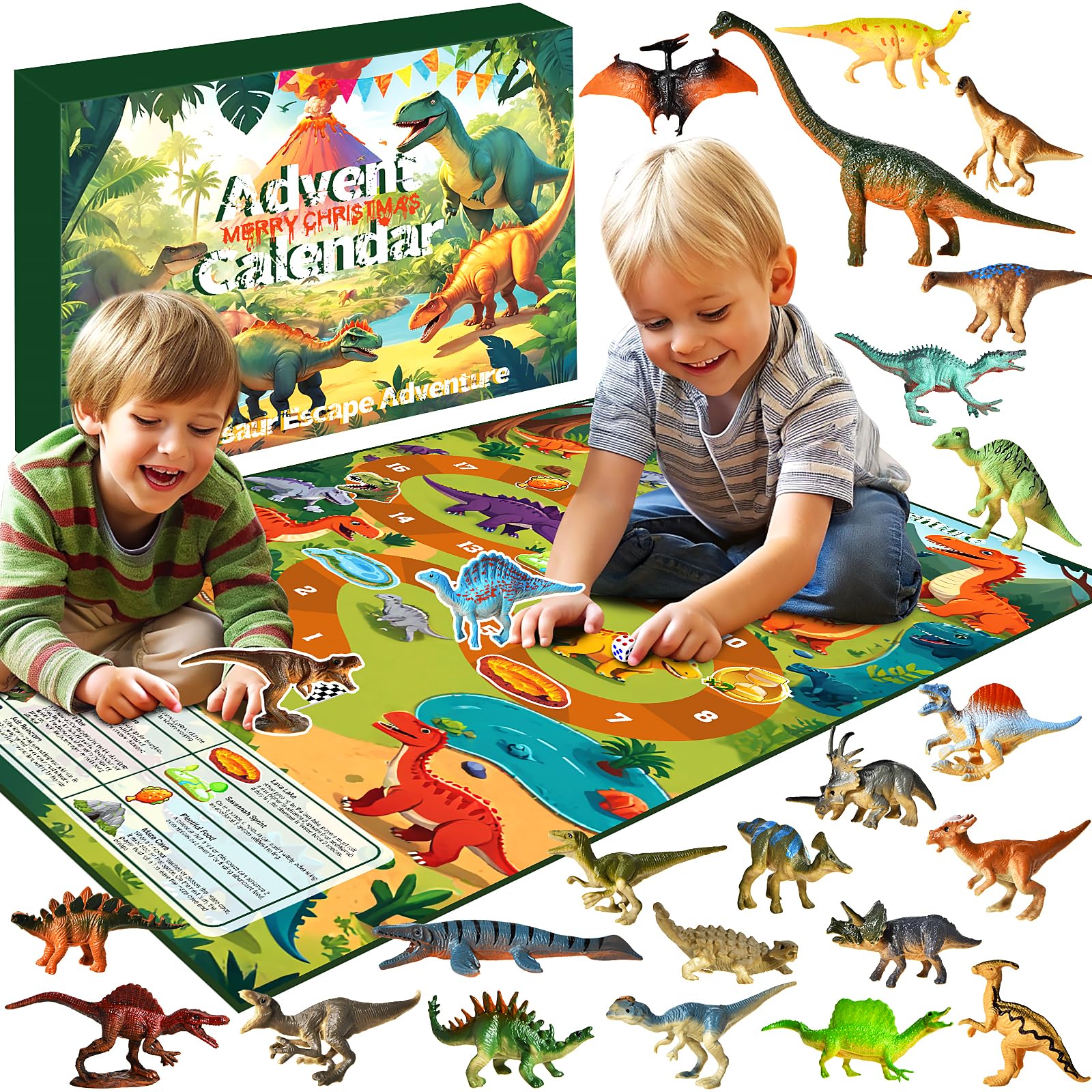 Dinosaurier Adventskalender 2026 – 24 Figuren mit Bildungsinhalten & Familienspiel