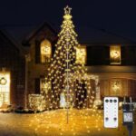 iBaycon Weihnachtsbeleuchtung Aussen 568 LED Warmweiss – Lichterkette mit Stern & 8 Modi