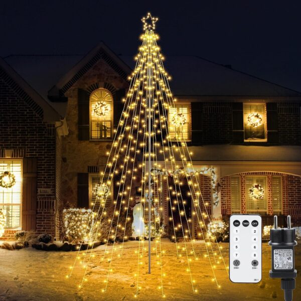 iBaycon Weihnachtsbeleuchtung Aussen 568 LED Warmweiss – Lichterkette mit Stern & 8 Modi