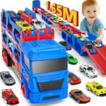 maysida Autotransporter mit Rennbahn 165 cm – 2-in-1 Spielzeug mit 10 Mini-Autos für Kinder