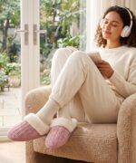 Evshine Damen Hausschuhe Winter mit Memory-Schaum – Warme Strickhausschuhe rutschfest – Bild 3