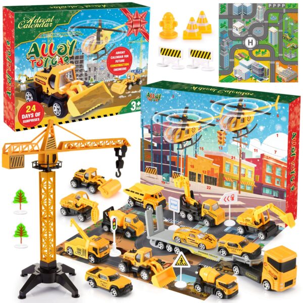 EUCOCO Adventskalender Auto 2026 – 26 Baufahrzeuge & Zubehör für Kinder 1–6 Jahre