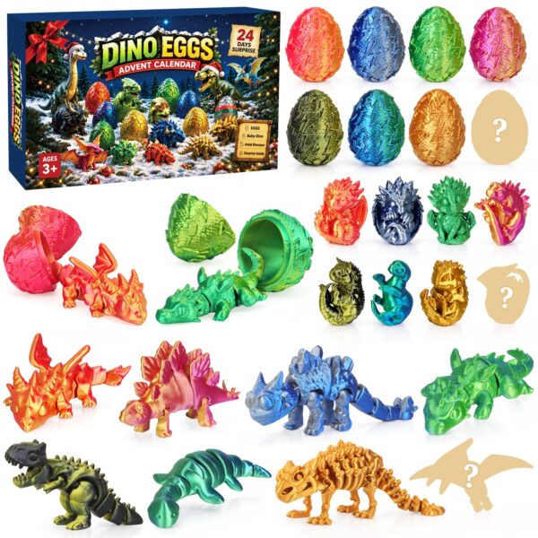 Telgoner Dinosaurier Adventskalender 2026 – 24 3D-gedruckte Figuren für Kinder ab 3 Jahren