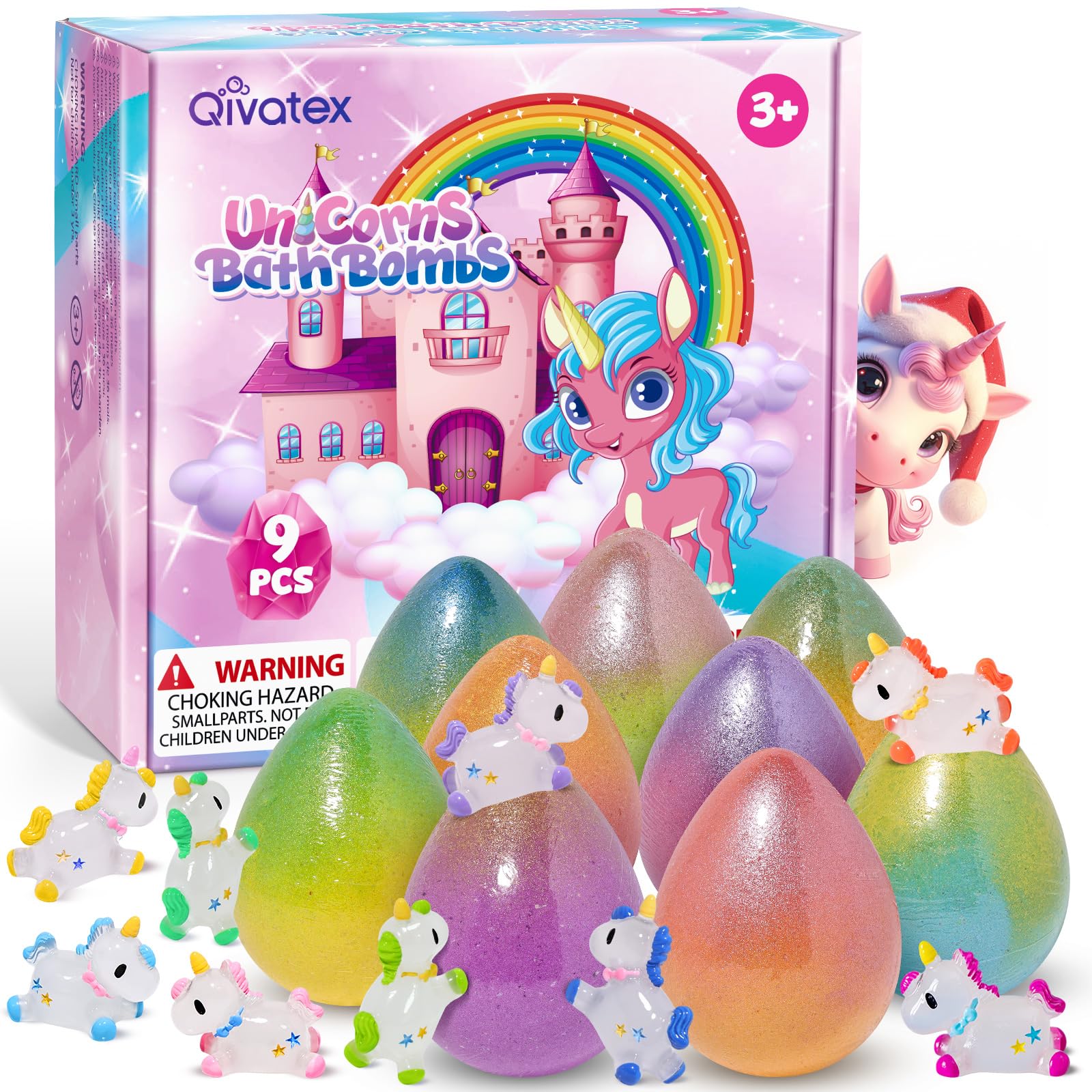 81JvWnQ1bL._SY1600_.jpg Qivatex Einhorn-Badebomben 9er Set mit Überraschungsspielzeug – Geschenkset für Kinder – Bild 1