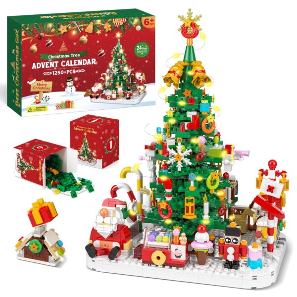 Viosmut Adventskalender 2026 – 30 cm Weihnachtsbaum Klemmbausteine mit LED-Licht