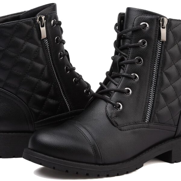 todaysunny Damen Schnürstiefel mit Reissverschluss – Wasserdichte Combat Boots Schwarz