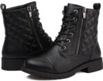todaysunny Damen Stiefeletten wasserdicht – Schnürstiefel mit Reissverschluss in Schwarz