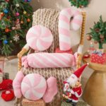 Lanpn 4er Set Bonbon-Dekokissen Rosa-Weiss – Weihnachtskissen für Sofa & Bett – Bild 2