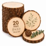 Truevaste 20er Set Holzscheiben Ø14-15cm, 10mm Dick – Unbehandelte Kiefernholz-Baumscheiben für Lasergravur & Deko