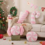 Lanpn 4er Set Bonbon-Dekokissen Rosa-Weiss – Weihnachtskissen für Sofa & Bett – Bild 5
