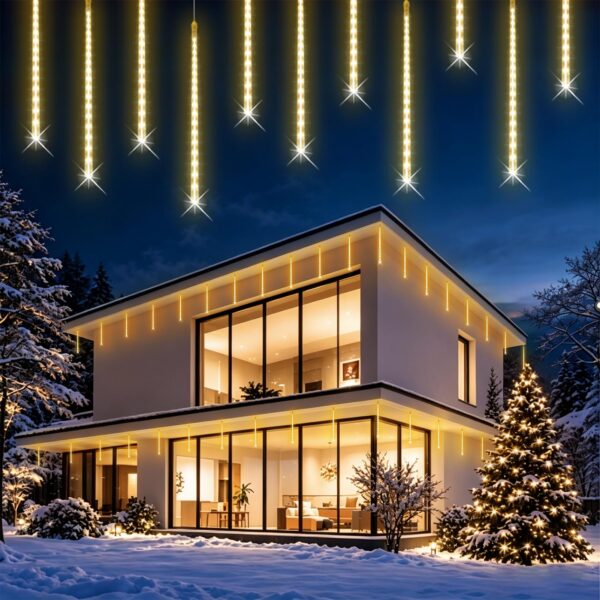 576 LED Eiszapfen Lichterkette Außen – Meteorschauer Weihnachtsbeleuchtung mit Haken