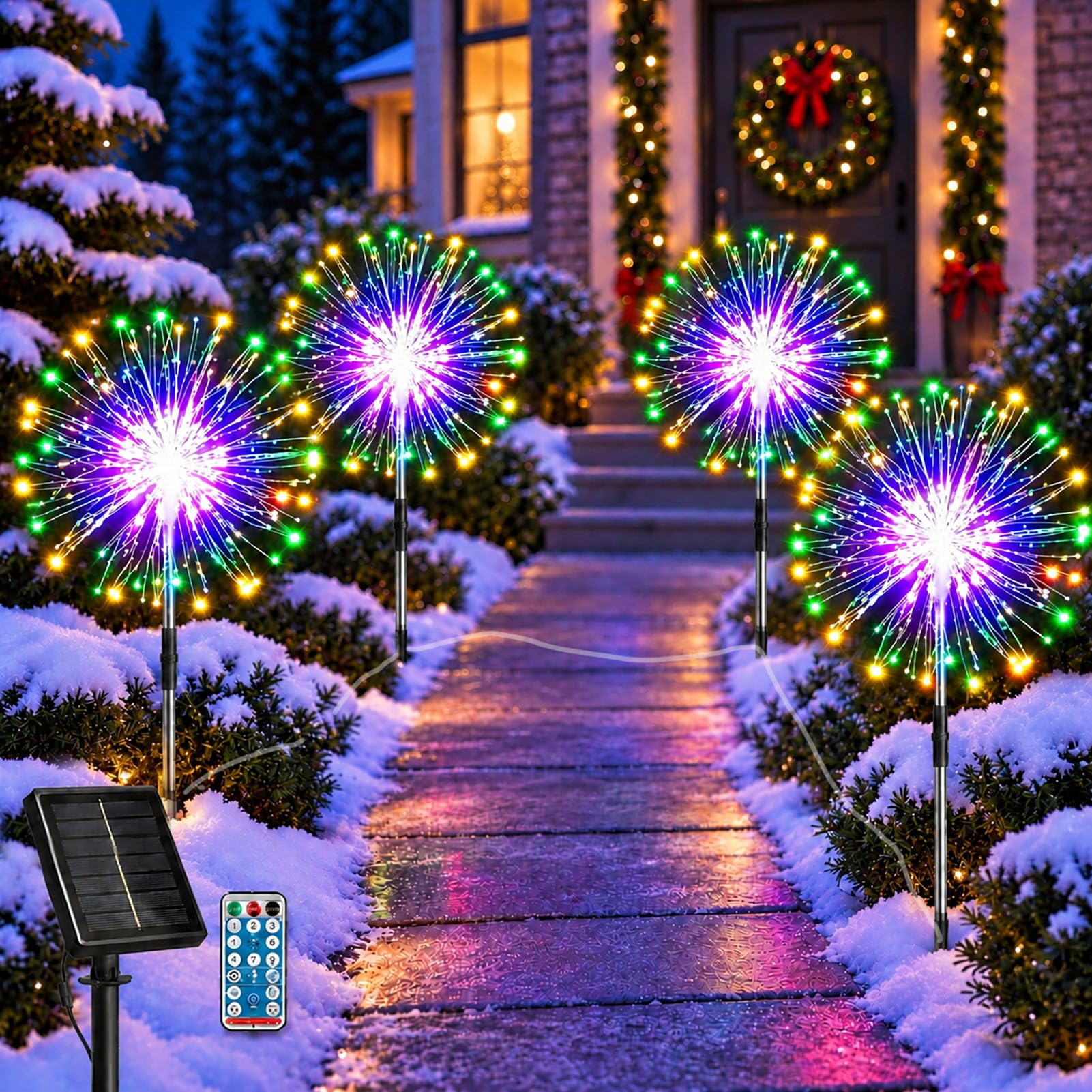 81MIl7-oPgL._SY1601_.jpg yowin Solar-Feuerwerk Gartenstecker 4er Set 480 LEDs – Fernbedienung & Timer für Aussen – Bild 1