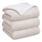 BEDSURE Sherpa Kuscheldecke 220x240 cm – Flauschige Wolldecke Hellbeige für Couch & Bett