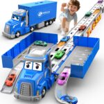 maysida Containerwagen 3-in-1 Spielzeugset – 165 cm Rennbahn mit 6 Die-Cast Autos für Kinder