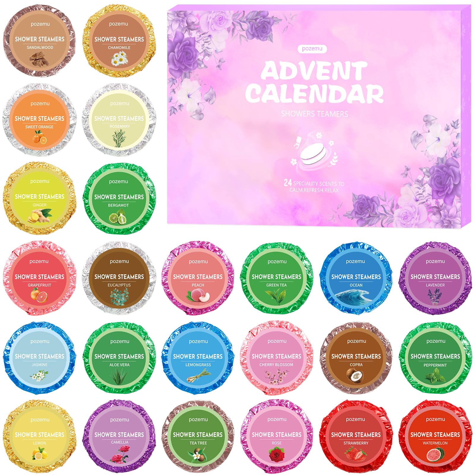 pozemu Duschbomben Adventskalender 2026 – 24 Aromatherapie Duschdampfer für tägliche Entspannung