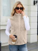 Novastellara Teddy Fleece Weste Damen – Sherpa Wärmeweste mit Stehkragen für Herbst & Winter – Bild 4