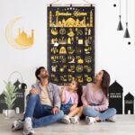 DPKOW Ramadan Kalender 111x69cm zum Befüllen – 30 Stofftaschen Schwarz-Gold – Bild 5