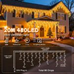 cshare Eisregen Lichterkette 20m 480 LEDs Warmweiss – Weihnachtsbeleuchtung mit Timer für Aussen – Bild 5