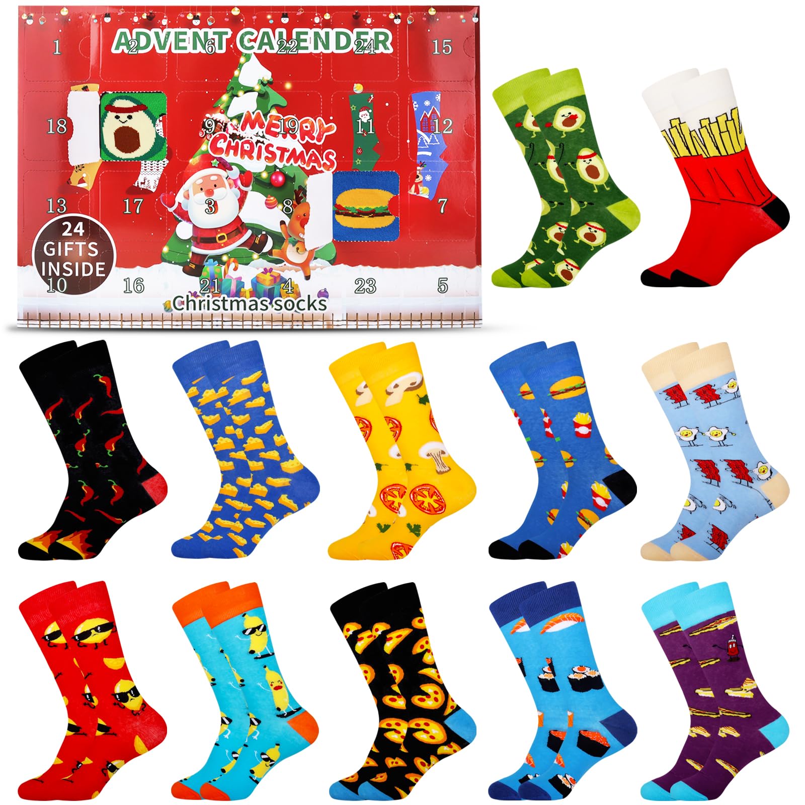 Jeasona Adventskalender Socken 2026 – 12 Paar lustige Lebensmittel-Designs für Kinder