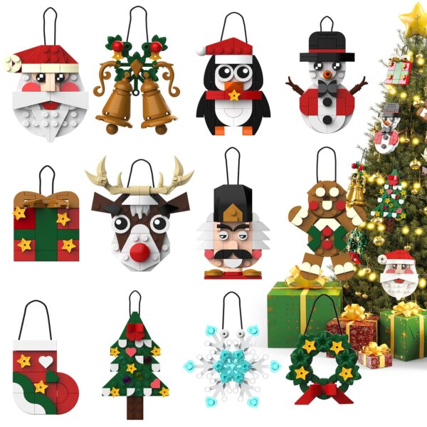 MOONTOY Adventskalender Weihnachtsornamente Bausteine Set – 12-teilig mit 498 Bausteinen