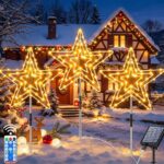 Cozymeow Solar Weihnachtsstern 3er Set – 225 LEDs mit Fernbedienung & Metallrahmen für Garten