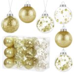 Kesote Weihnachtskugeln Gold 24er-Set – Kunststoff-Christbaumkugeln mit Glitzer & Deckel