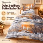 Träumschön Biber Bettwäsche 2tlg. 135x200 cm – Winterlandschaft aus 100% Baumwolle – Bild 2