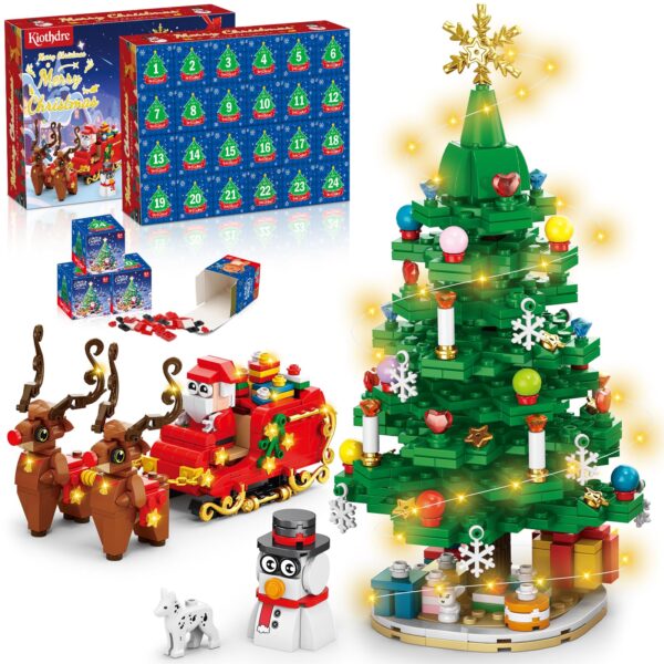 kiothdre Adventskalender 2026 mit LED-Weihnachtsbaum-Bausteinen – 24 Tage Countdown für die ganze Familie