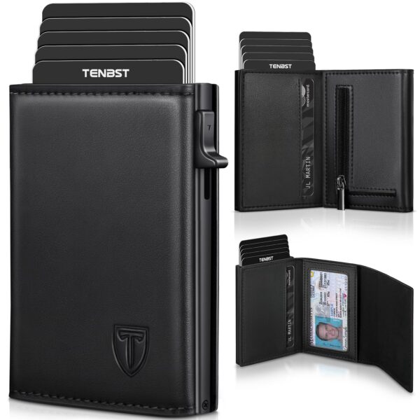 TENBST Slim Wallet Herren mit RFID-Schutz – Kompaktes Kartenetui aus Kunstleder