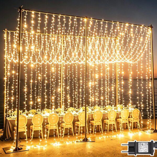 yowin Lichtervorhang 6m x 3m mit 600 LEDs – 8 Modi & Timer für Innen & Aussen