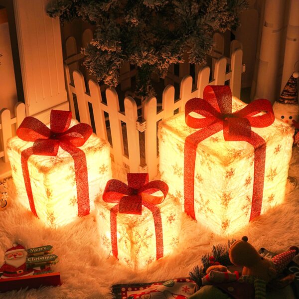 LED Geschenkboxen 3er Set mit Fernbedienung & Timer – Weihnachtsdeko Innen & Aussen