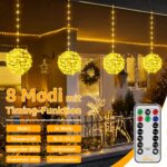 Ollny LED-Kugellichterkette 20cm, 4er-Set mit 184 LEDs & Fernbedienung – Warmweiss Außendeko – Bild 3