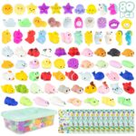 BONNYCO Mochi Squishy Set 80 Stück – Kawaii Squeeze Toys mit Aufbewahrungsbox für Kindergeburtstag